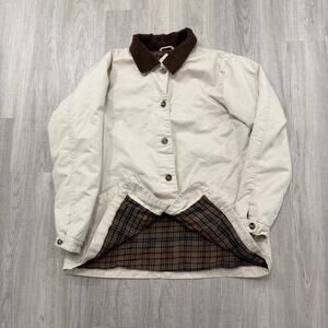 Vintage Falls Creek Chore Coat Women's XL Tan Corduroy Collar y2k Flannel Lined